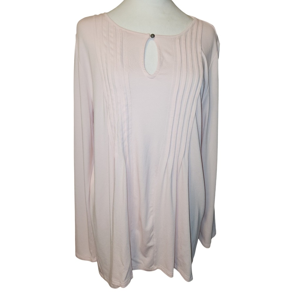 J Jill Wearever Collection Pink Pleated Keyhole Long Sleeve Top Women's Size M